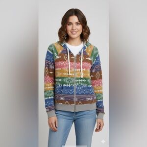 Forever 21 Multicolor Patterned Zip-Up Hoodie Y2K vibes